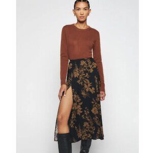 Reformation Zoe Slit Midi Skirt in Night Garden